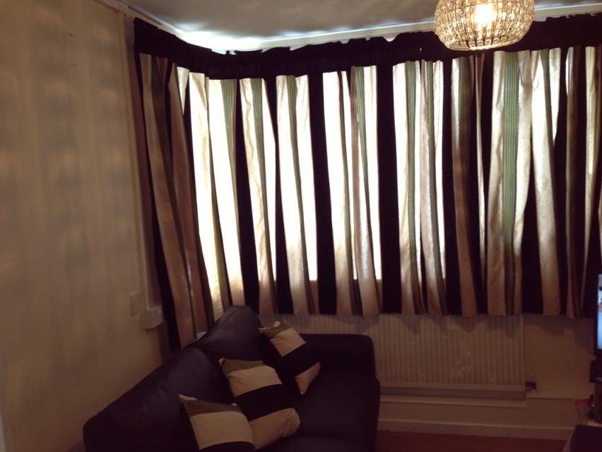 Green, Black and Beige Striped Curtains